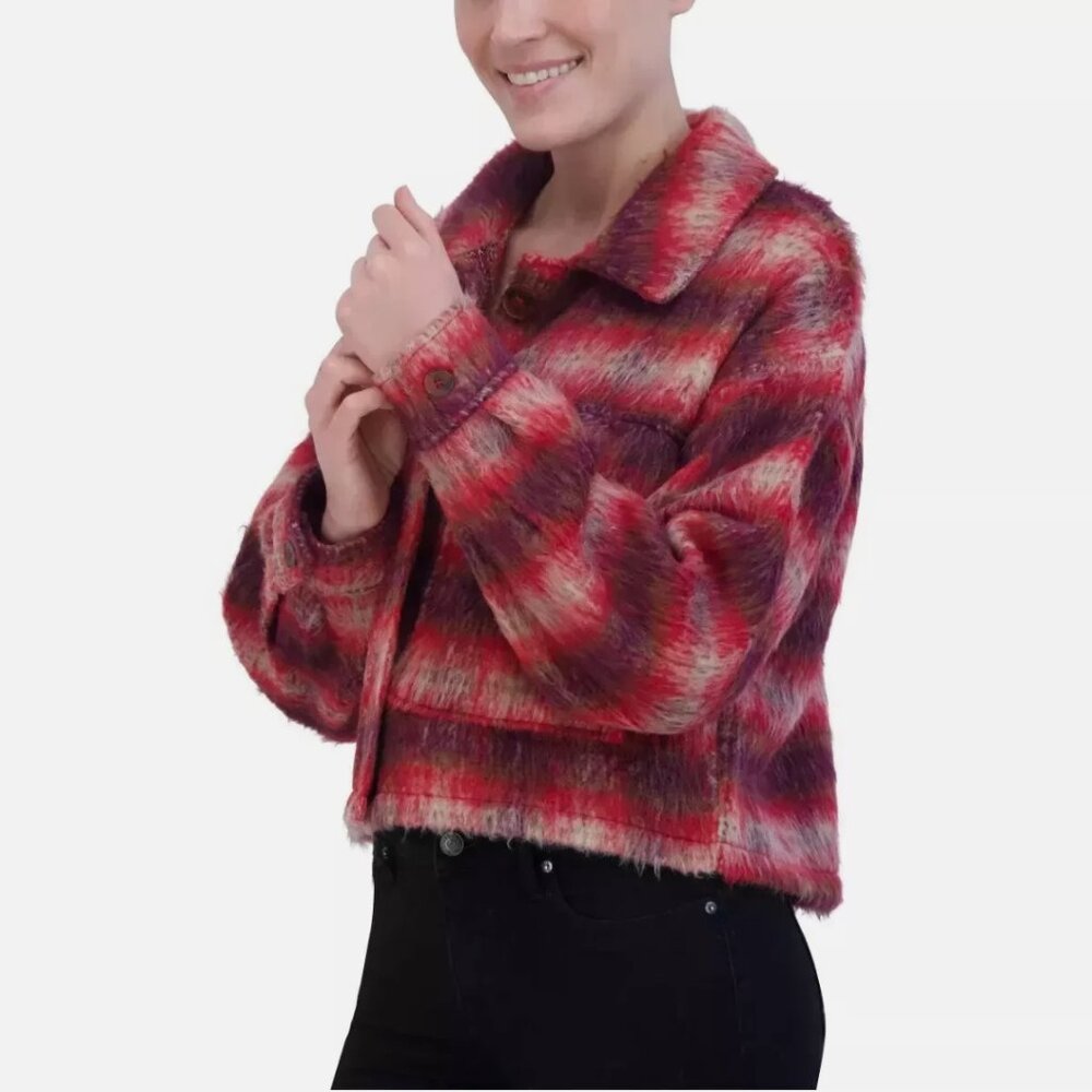 Vigoss Brushed Plaid Crop Button Jacket - Picture 2 of 4
